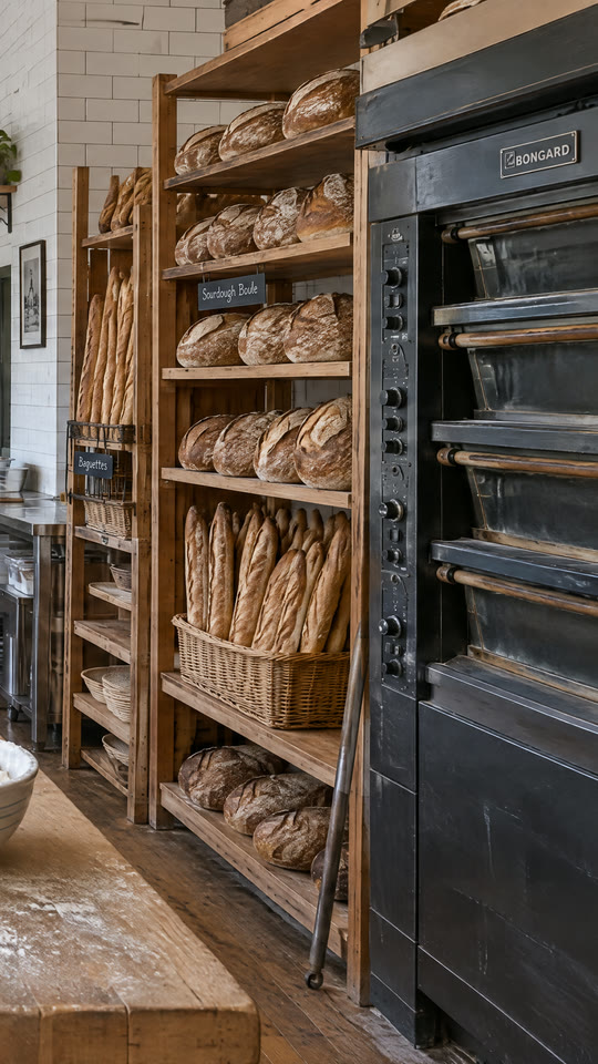 Right panel: the bread racks and the deck oven
